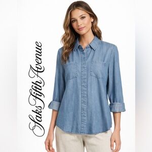 Saks OFF 5TH Tencel Denim Button Up Shirt XS Lightweight Soft Blue